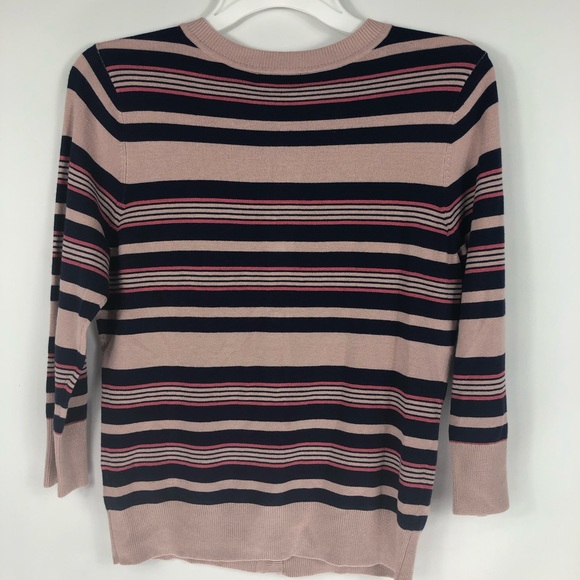 Halogen || Striped crew neck button front cardigan - Picture 3 of 6